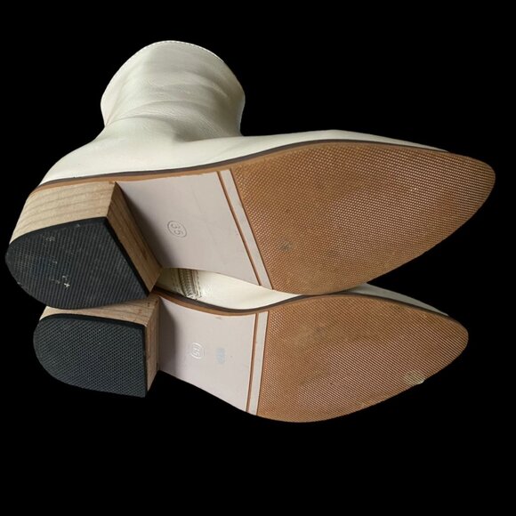 Ankle Bootie Women's Size 35 US 4. 5 Polyurethane Cream Zipper Pointed Toe - Picture 7 of 16